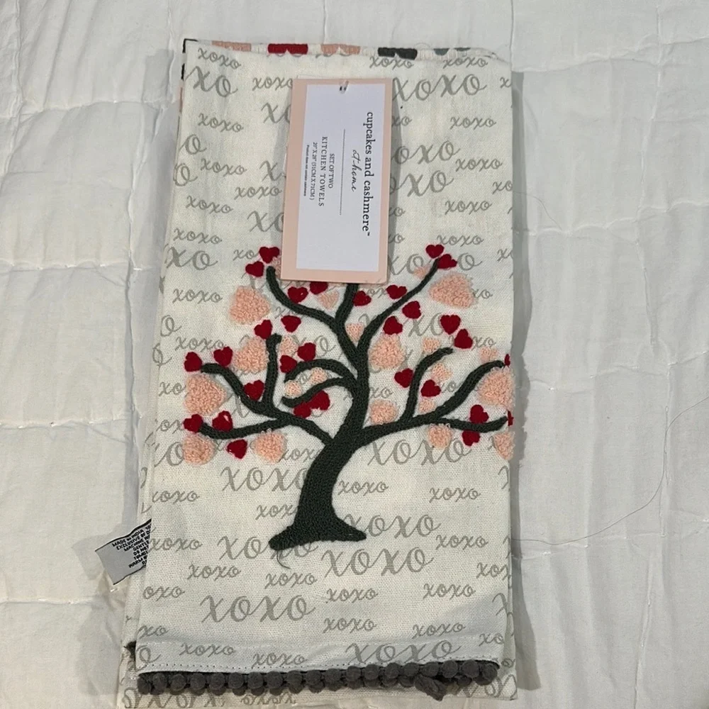 Cupcakes & Cashmere Tree Design Kitchen Towel - Red, Black, Gray